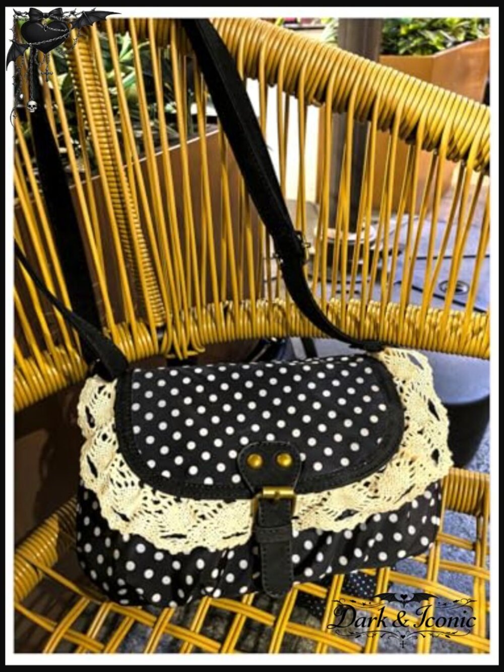 Polka Dots Crossbody Bag Lace Trim Adjustable Strap Flap Handbag Purse - Picture 5 of 5